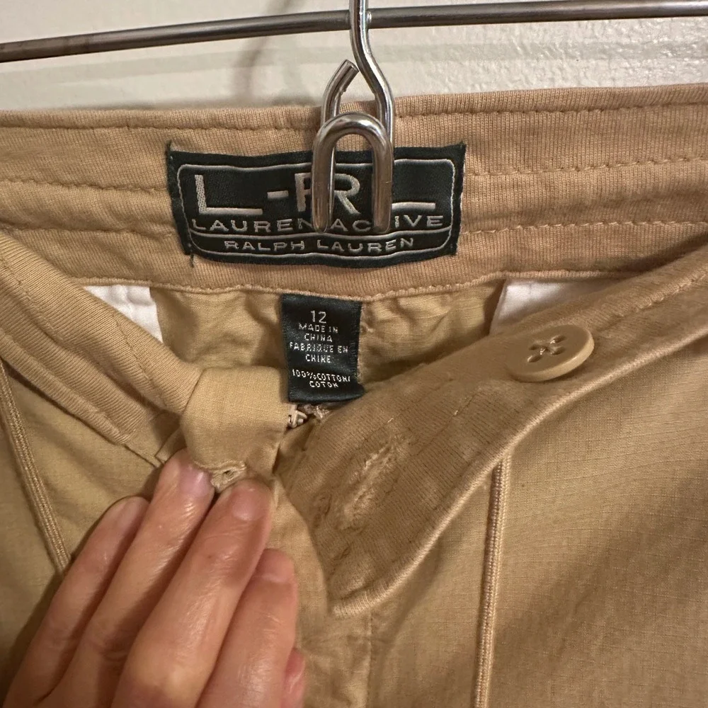 Lauren Active Ralph‎ Lauren Khaki Shorts Cuffed Drawstring Casual Size 12
